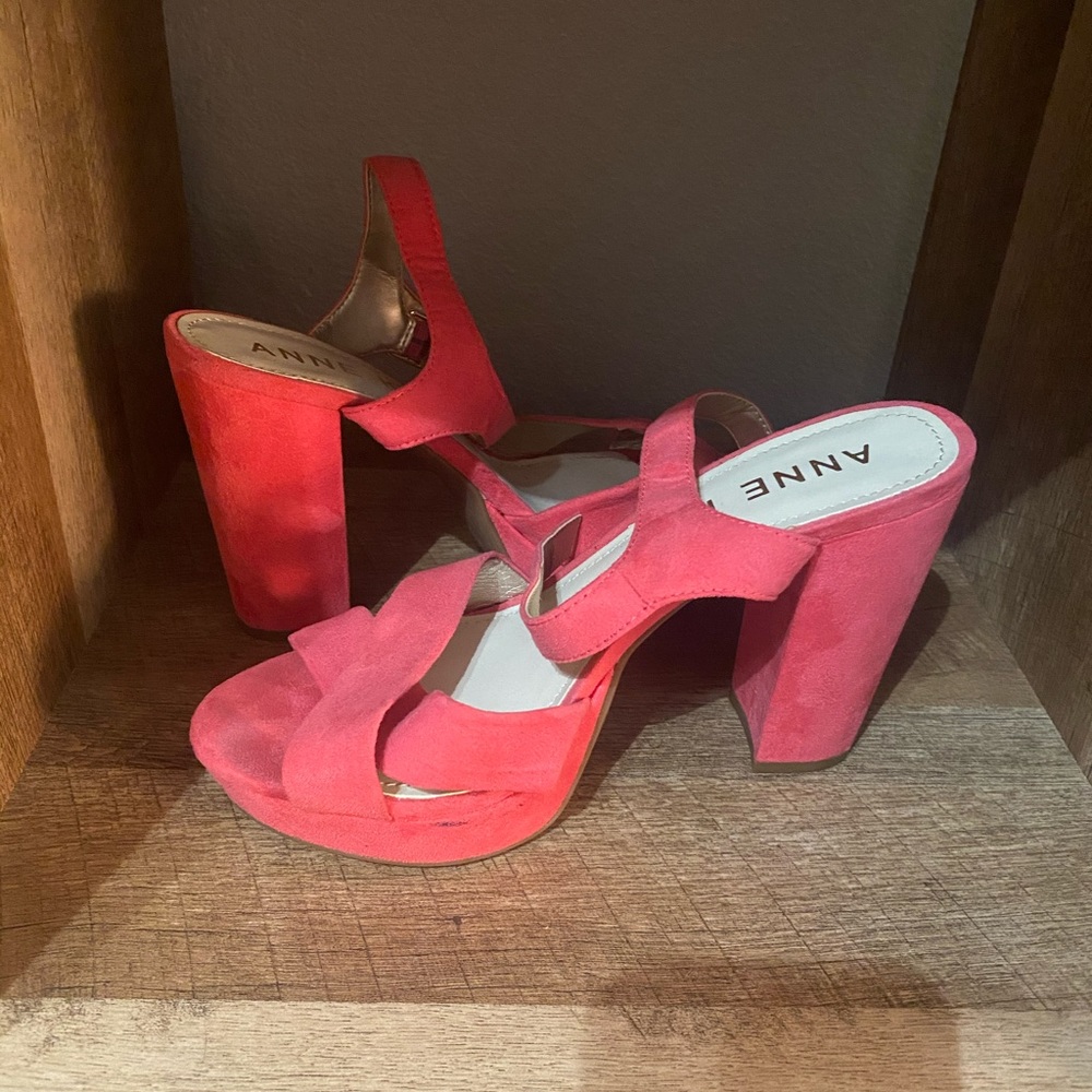 Hot pink suede platform heels